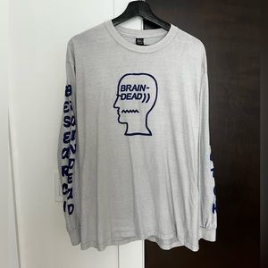 Brain Dead Light Gray Long Sleeve Tee with Navy Graphics